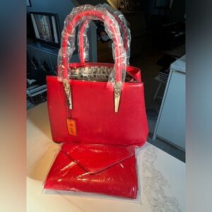 NWT queen bee alba red satchel & clutch bags. Faux vegan leather. Two bags!